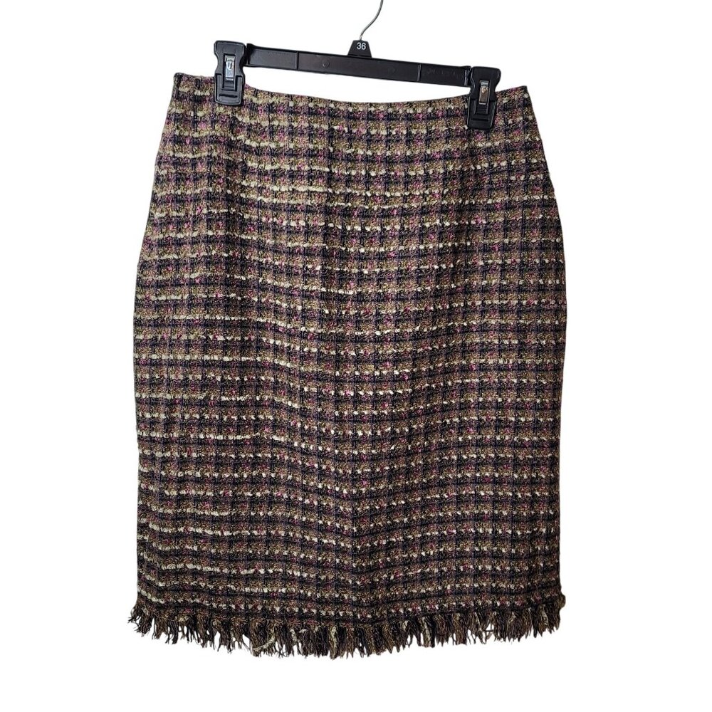 Nicole Studio Tweed Fringe Pencil Skirt Size 10 Multicolor Acrylic Polyester Ble - Picture 9 of 12